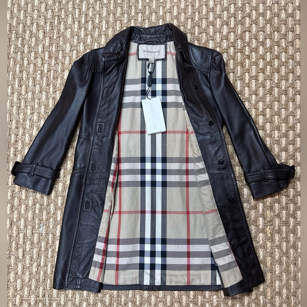 BURBERRY Children Lambskin Leather Coat Jacket Girl Sz 6Y/ 118 Cm In Chocolate